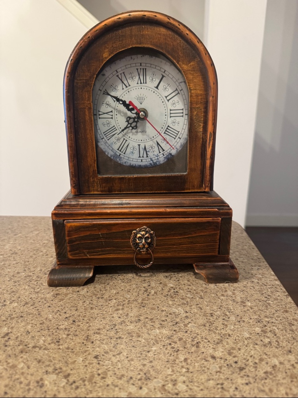 Vintage-Style Brown Wooden Mantel Clock with Drawer - Unbranded